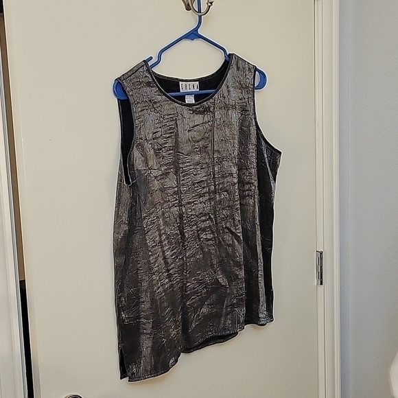 VTG ERENA Gunmetal Silver Metallic Sleeveless Satin Shell Blouse - Picture 2 of 5